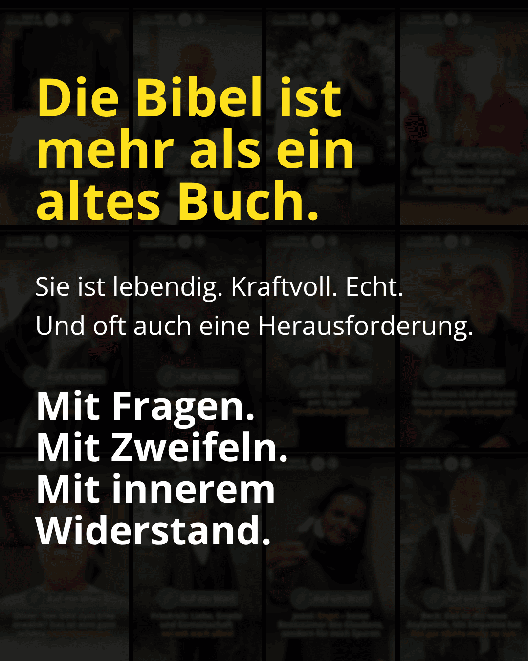 Text vor dunklem Hintergrund. Slidertext. Auf ein Wort. Bibel ist mehr als ein altes Buch. Bibel online Kirche, christliches Online-Meetings, Gemeinschaft, Glaube & Spiritualität