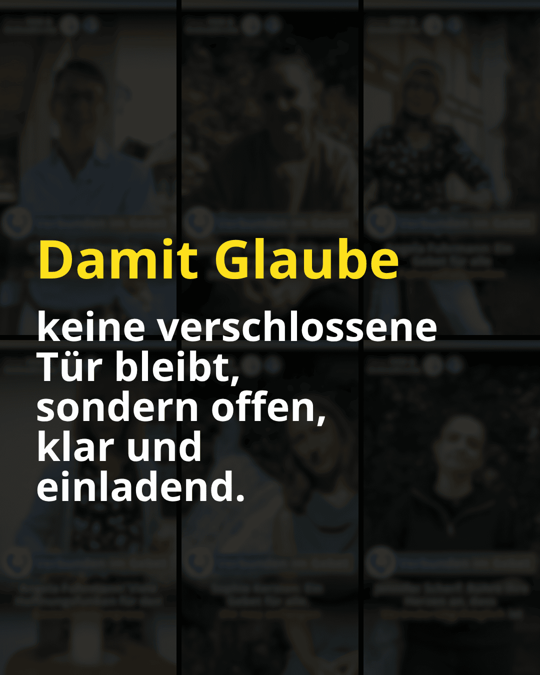 Text vor dunklem Hintergrund. Slidertext. Kirche von A - Z. Damit Glaube