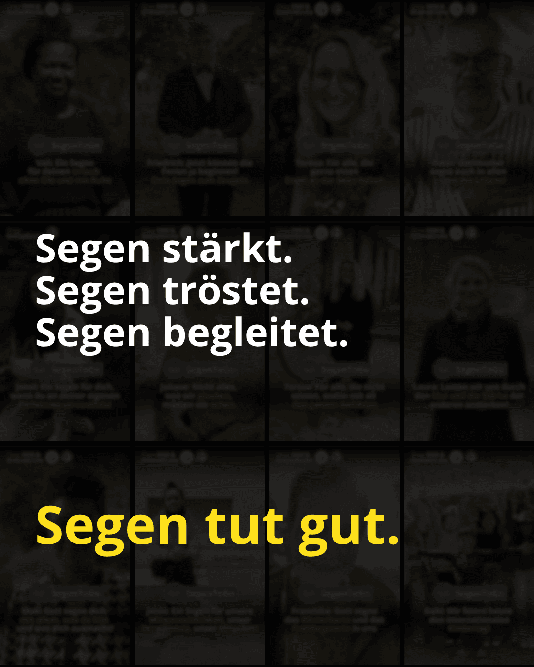 Text vor dunklem Hintergrund. Slider zu SegenToGo. Segen tut gut.