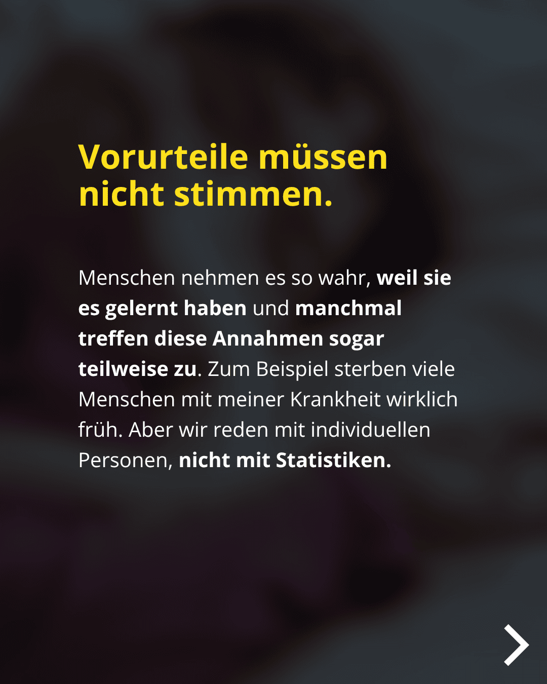 Ich gehe auch nicht zum Beispiel einkaufen, damit ihr euch besser fühlt nach einem Vergleich mit mir, sondern weil es normal sein sollte. Meine Worte oder Leistungen können euch gern inspirieren, aber unabhängig von meiner Behinderung. Wie bei allen anderen Menschen auch.
